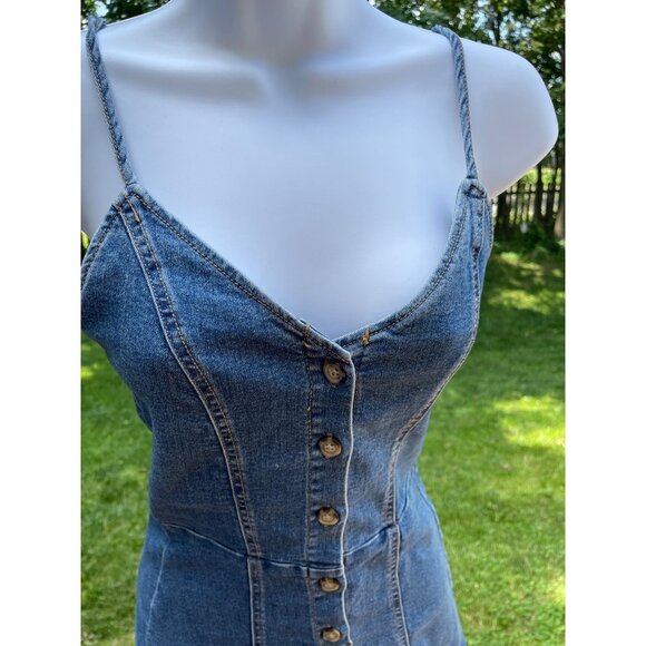 H&M Divided Denim Button-Front Romper With Spaghetti Straps - Picture 2 of 6